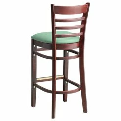 Lancaster Table & Seating Mahogany Finish Wooden Ladder Back Bar Height Chair With Seafoam Padded Seat -Lancaster Table & Seating Shop 2297199