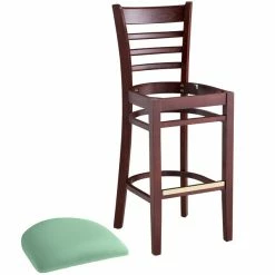 Lancaster Table & Seating Mahogany Finish Wooden Ladder Back Bar Height Chair With Seafoam Padded Seat -Lancaster Table & Seating Shop 2297200