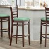 Lancaster Table & Seating Mahogany Finish Wooden Ladder Back Bar Height Chair With Seafoam Padded Seat