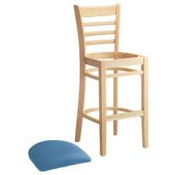 Lancaster Table & Seating Natural Finish Wooden Ladder Back Bar Height Chair With Blue Padded Seat -Lancaster Table & Seating Shop 2297214
