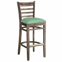 Lancaster Table & Seating Vintage Finish Wooden Ladder Back Bar Height Chair With Seafoam Padded Seat -Lancaster Table & Seating Shop 2297223