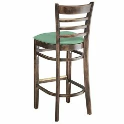 Lancaster Table & Seating Vintage Finish Wooden Ladder Back Bar Height Chair With Seafoam Padded Seat -Lancaster Table & Seating Shop 2297224