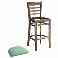 Lancaster Table & Seating Vintage Finish Wooden Ladder Back Bar Height Chair With Seafoam Padded Seat -Lancaster Table & Seating Shop 2297225