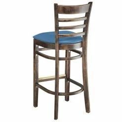 Lancaster Table & Seating Vintage Finish Wooden Ladder Back Bar Height Chair With Blue Padded Seat -Lancaster Table & Seating Shop 2297228