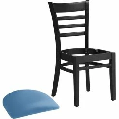 Lancaster Table & Seating Black Finish Wooden Ladder Back Chair With Blue Padded Seat -Lancaster Table & Seating Shop 2297253