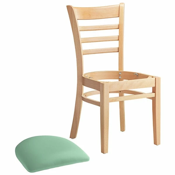 Lancaster Table & Seating Natural Finish Wooden Ladder Back Chair With Seafoam Padded Seat 4 Lancaster Table & Seating Natural Finish Wooden Ladder Back Chair With Seafoam Padded Seat - Image 4