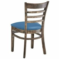 Lancaster Table & Seating Vintage Finish Wooden Ladder Back Chair With Blue Padded Seat -Lancaster Table & Seating Shop 2297363