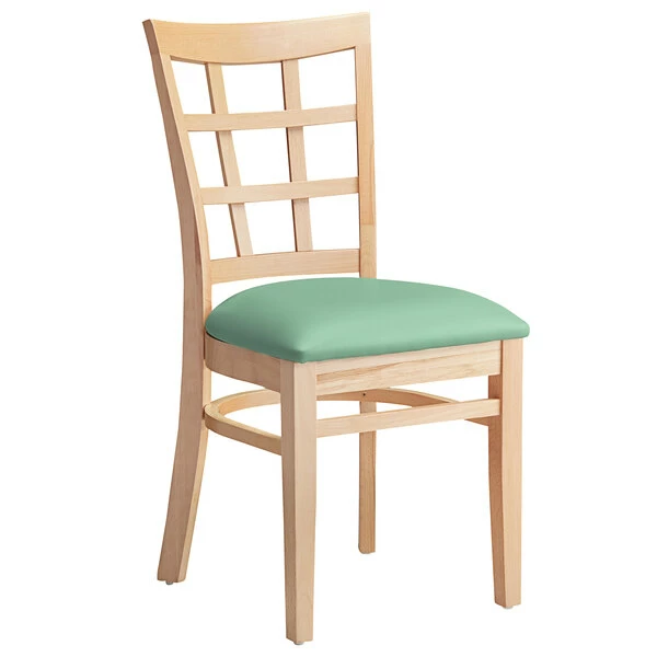 Lancaster Table & Seating Natural Finish Wooden Window Back Chair With Seafoam Padded Seat 2 Lancaster Table & Seating Natural Finish Wooden Window Back Chair With Seafoam Padded Seat - Image 2