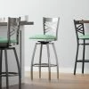 Lancaster Table & Seating Clear Coat Finish Cross Back Swivel Bar Stool With 2 1/2" Seafoam Vinyl Padded Seat