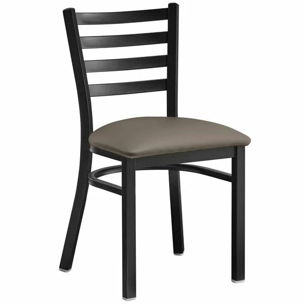 Lancaster Table & Seating Black Finish Ladder Back Chair With 2 1/2" Taupe Vinyl Padded Seat 2 Lancaster Table & Seating Black Finish Ladder Back Chair With 2 1/2" Taupe Vinyl Padded Seat - Image 2