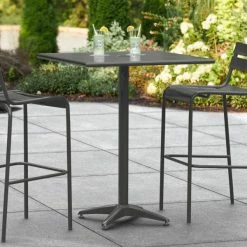Lancaster Table & Seating 32" X 32" Black Powder-Coated Aluminum Bar Height Outdoor Table With Umbrella Hole