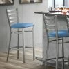 Lancaster Table & Seating Clear Coat Finish Ladder Back Bar Stool With 2 1/2" Blue Vinyl Padded Seat