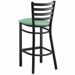Lancaster Table & Seating Black Finish Ladder Back Bar Stool With 2 1/2" Seafoam Vinyl Padded Seat -Lancaster Table & Seating Shop 2297849