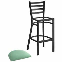 Lancaster Table & Seating Black Finish Ladder Back Bar Stool With 2 1/2" Seafoam Vinyl Padded Seat -Lancaster Table & Seating Shop 2297850