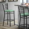 Lancaster Table & Seating Black Finish Ladder Back Bar Stool With 2 1/2" Seafoam Vinyl Padded Seat