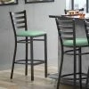Lancaster Table & Seating Distressed Copper Finish Ladder Back Bar Stool With 2 1/2" Seafoam Vinyl Padded Seat
