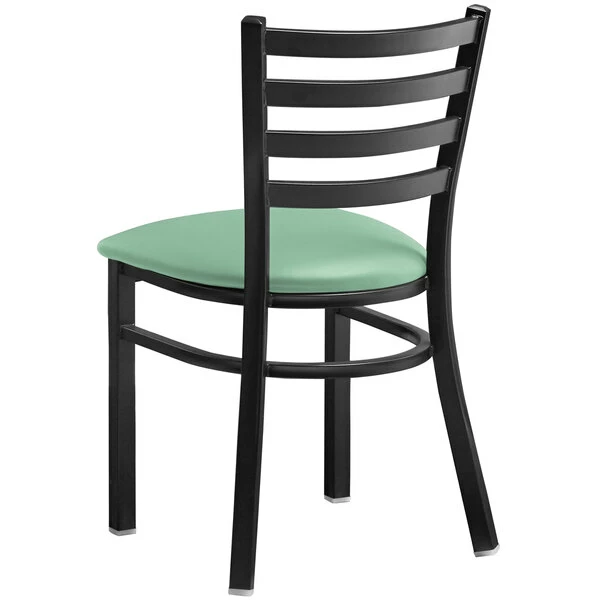Lancaster Table & Seating Black Finish Ladder Back Chair With 2 1/2" Seafoam Vinyl Padded Seat 3 Lancaster Table & Seating Black Finish Ladder Back Chair With 2 1/2" Seafoam Vinyl Padded Seat - Image 3