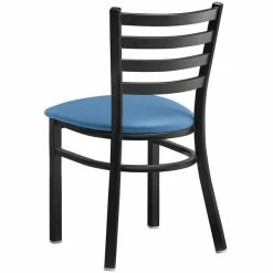 Lancaster Table & Seating Black Finish Ladder Back Chair With 2 1/2" Blue Vinyl Padded Seat -Lancaster Table & Seating Shop 2297903