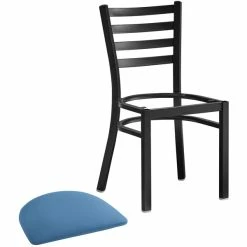 Lancaster Table & Seating Black Finish Ladder Back Chair With 2 1/2" Blue Vinyl Padded Seat -Lancaster Table & Seating Shop 2297904