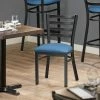 Lancaster Table & Seating Black Finish Ladder Back Chair With 2 1/2" Blue Vinyl Padded Seat