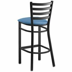 Lancaster Table & Seating Black Finish Ladder Back Bar Stool With 2 1/2" Blue Vinyl Padded Seat 6 Lancaster Table & Seating Black Finish Ladder Back Bar Stool With 2 1/2" Blue Vinyl Padded Seat -Lancaster Table & Seating Shop 2298279