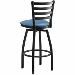 Lancaster Table & Seating Black Finish Ladder Back Swivel Bar Stool With 2 1/2" Blue Vinyl Padded Seat -Lancaster Table & Seating Shop 2298293