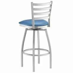 Lancaster Table & Seating Clear Coat Finish Ladder Back Swivel Bar Stool With 2 1/2" Blue Vinyl Padded Seat 5 Lancaster Table & Seating Clear Coat Finish Ladder Back Swivel Bar Stool With 2 1/2" Blue Vinyl Padded Seat -Lancaster Table & Seating Shop 2298296