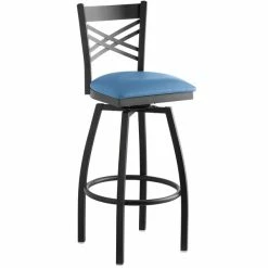 Lancaster Table & Seating Black Finish Cross Back Swivel Bar Stool With 2 1/2" Blue Vinyl Padded Seat 5 Lancaster Table & Seating Black Finish Cross Back Swivel Bar Stool With 2 1/2" Blue Vinyl Padded Seat -Lancaster Table & Seating Shop 2298298