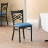 Lancaster Table & Seating Black Finish Cross Back Chair With 2 1/2" Blue Vinyl Padded Seat