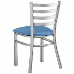 Lancaster Table & Seating Clear Coat Finish Ladder Back Chair With 2 1/2" Blue Vinyl Padded Seat -Lancaster Table & Seating Shop 2298325