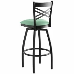 Lancaster Table & Seating Black Finish Cross Back Swivel Bar Stool With 2 1/2" Seafoam Vinyl Padded Seat -Lancaster Table & Seating Shop 2298332
