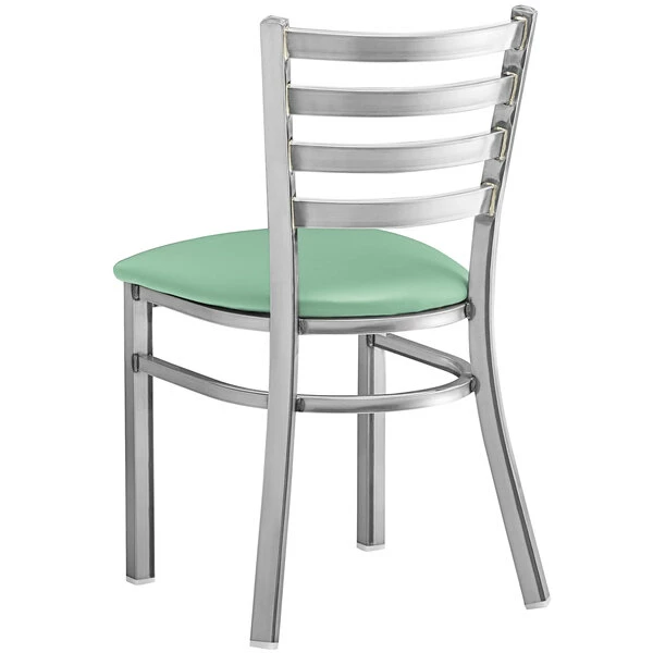 Lancaster Table & Seating Clear Coat Finish Ladder Back Chair With 2 1/2" Seafoam Vinyl Padded Seat 3 Lancaster Table & Seating Clear Coat Finish Ladder Back Chair With 2 1/2" Seafoam Vinyl Padded Seat - Image 3