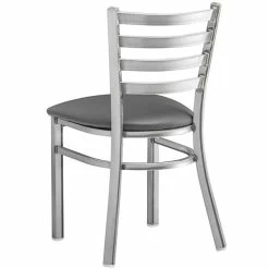 Lancaster Table & Seating Clear Coat Finish Ladder Back Chair With 2 1/2" Dark Gray Vinyl Padded Seat -Lancaster Table & Seating Shop 2298342