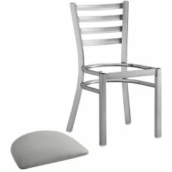 Lancaster Table & Seating Clear Coat Finish Ladder Back Chair With 2 1/2" Light Gray Vinyl Padded Seat -Lancaster Table & Seating Shop 2298350