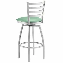 Lancaster Table & Seating Clear Coat Finish Ladder Back Swivel Bar Stool With 2 1/2" Seafoam Vinyl Padded Seat -Lancaster Table & Seating Shop 2298996