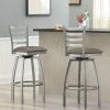 Lancaster Table & Seating Clear Coat Finish Ladder Back Swivel Bar Stool With 2 1/2" Taupe Vinyl Padded Seat