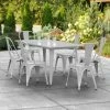 LT&S Alloy Series Lancaster Table & Seating Alloy Series 63" X 32" Silver Dining Height Outdoor Table With 6 Industrial Cafe Chairs