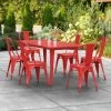 LT&S Alloy Series Lancaster Table & Seating Alloy Series 63" X 32" Red Dining Height Outdoor Table With 6 Industrial Cafe Chairs