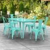 LT&S Alloy Series Lancaster Table & Seating Alloy Series 63" X 32" Seafoam Dining Height Outdoor Table With 6 Industrial Cafe Chairs