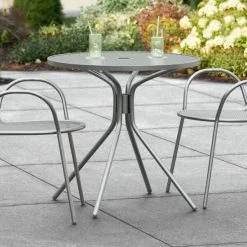 Lancaster Table & Seating Harbor Gray 30" Round Outdoor Standard Height Table With Modern Legs