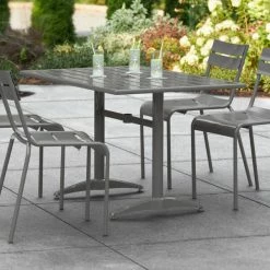 Lancaster Table & Seating 32" X 48" Gray Powder-Coated Aluminum Dining Height Outdoor Table With Umbrella Hole