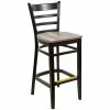 BFM Seating Berkeley Black Beechwood Ladder Back Barstool With Relic Farmhouse Seat