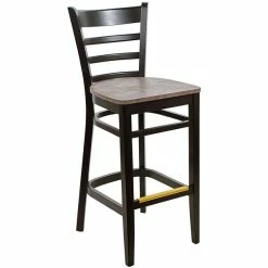 BFM Seating Berkeley Black Beechwood Ladder Back Barstool With Relic Rustic Copper Seat