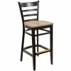 BFM Seating Berkeley Black Beechwood Ladder Back Barstool With Relic Knotty Pine Seat