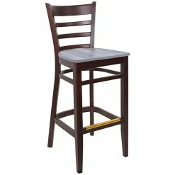 BFM Seating Berkeley Dark Walnut Beechwood Ladder Back Barstool With Relic Chestnut Seat
