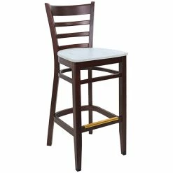 BFM Seating Berkeley Dark Walnut Beechwood Ladder Back Barstool With Relic Antique Wash Seat