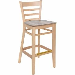 BFM Seating Berkeley Natural Beechwood Ladder Back Barstool With Relic Knotty Pine Seat