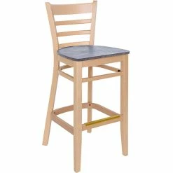 BFM Seating Berkeley Natural Beechwood Ladder Back Barstool With Relic Rustic Copper Seat