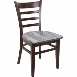 BFM Seating Berkeley Dark Walnut Beechwood Ladder Back Side Chair With Relic Farmhouse Seat