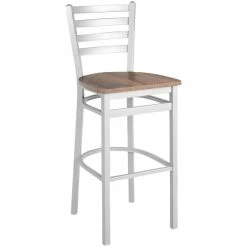 BFM Seating Lima Silver Mist Steel Ladder Back Barstool With Relic Knotty Pine Seat